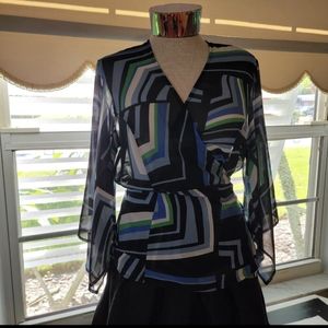 SOLD   Blue black white green sheer kimono style wrap top